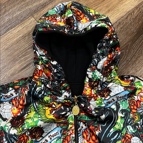 Black Diamond Men’s Hooded Zip Sweatshirt Reversible The Black Pearl Print - Picture 4 of 9
